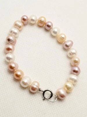 Cultured Pearl Pink & White Double Knot Bracelet 925 Sterling Silver Clasp 7.5" - Image 1 of 4