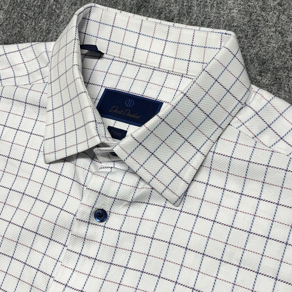Camisa de vestir David Donahue 17,5 34/35 ajuste a cuadros rojo blanco azul para hombre Foto 1 de 4