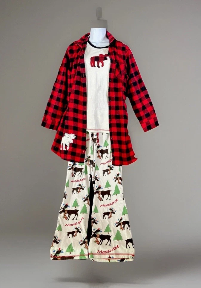 Lazy One Three Piece Pajama Set Button Shirt, Lg Sl Tee & Yoga Pants Mooseltoe - Image 1 of 4