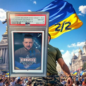 DECISION 2022 VOLODYMYR ZELENSKYY UKRAINE BLUE FOIL 2/2 ULTRA RARE PSA 8 NM-MT! - Picture 1 of 3