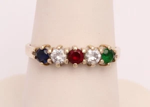9ct Yellow Gold Half Eternity Ring with Multi Coloured Stones - UK Size N - Picture 1 of 6