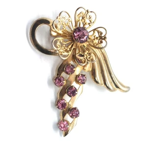 Spilla oro fiore viola strass spilla angelo elegante gioielli moda vintage - Foto 1 di 3