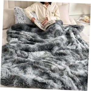Luxury Fuzzy Faux Fur Queen Comfy Plush Blanket, Warm Thick Fluffy Throw for - Picture 1 of 7