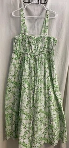 NWT. J Crew 100% Cotton Green White Floral Lime Cherry Blossom Maxi Dress Sz 14 - Picture 1 of 9