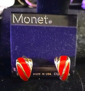 Monet! Ohrclips ~ Rot/Gold Neu Ohrringe auf Karte UVP 15,00 New Old Stock - Bild 1 von 4