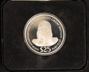 1974 Fidschi $ 25 100. Jahrestag der Abtretung an Großbritannien - 0,925 Silber - 48,6 g - Bild 1 von 5