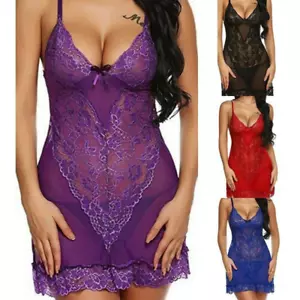Damen Unterwäsche Sling Sexy Dessous Spitzenkleid Nachthemd Nachtwäsche - Bild 1 von 10