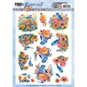 Find It 3D Diecut Decoupage A4 Pushout Kit - Happy Blue Birds - Colourful Birds - Picture 1 of 1