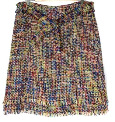 OSCAR DE LA RENTA Arco Iris Tweed Flecos Pajarita Cintura Cremallera Acrílico Lana Falda 12 Foto 1 de 4