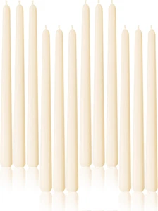Ivory Taper Candles, 10 Inch Set of 12, Unscented, Dripless, Smokeless, 8 Hours - Picture 1 of 12