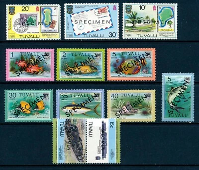 Tuvalu Specimen stamps (12), fish, trains, MH - Image 1 of 2