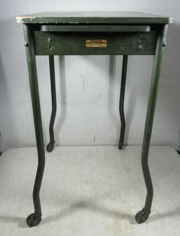 Vintage Colonial Office Furniture Co Newark NJ Small Desk On Wheels Mid Century Cover