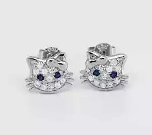 1Ct Round Cut Lab Created Diamond Cat Shape Stud Earrings 14K White Gold Finish - Picture 1 of 3