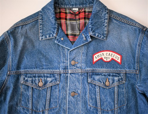 ?️Autentica Giacca GUCCI FLOCCATA BACK PATCH Dettaglio OVERSIZED DENIM TRUCKER EUR 52 XL