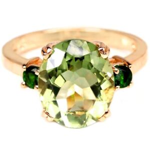 NATURAL AAA GREEN AMETHYST & CHROME DIOPSIDE STERLING 925 SILVER RING SIZE 6.5