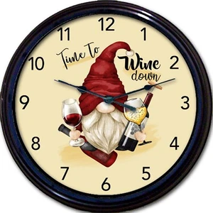 Gnome Wall Clock Time To Wine Down With My Gnomies Wall Décor Gift Clock New 10" - Picture 1 of 1