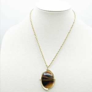Vintage Sarah Coventry Tiger Eye Gold Tone Pendant - Picture 1 of 5