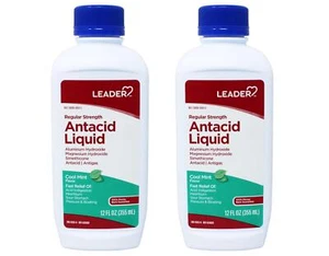 Leader Regular Strength Antacid Liquid, Cool Mint, 12 fl oz - 2 Pack - Picture 1 of 2