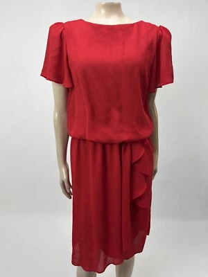 Vestido para mujer J.B. Express vintage años 80 90 5 fiesta poliéster fiesta midi rojo V6 Foto 1 de 4