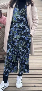 Ladies’ JUMPSUIT UK10 BLACK MIX FLORAL PRINT SLEEVELESS 3/4 WIDE LEG BELTED - Picture 1 of 7