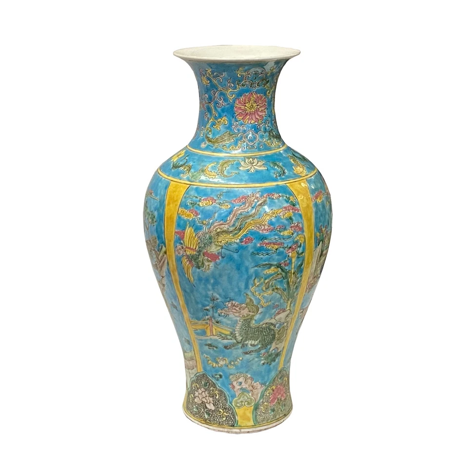 Jarrón chino porcelana base azul fengshui animales decoración gráfica ws2535 Foto 1 de 4