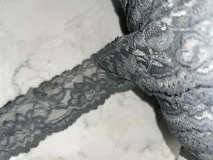 5 yardas de peltre gris oscuro diadema festoneada costura artesanal encaje elástico 2" de ancho - Imagen 1 de 2