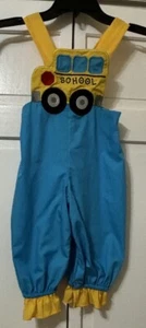 MAGNOLIA STEEL BY HIGH COTTON SMOCKED GIRLS SZ 24M SCHOOL BUS OVERALLS ONE PIECE - Picture 1 of 9