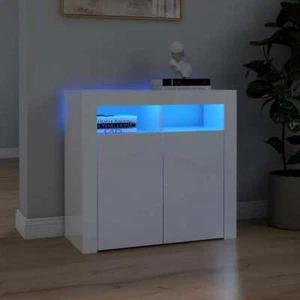 vidaXL Sideboard with LED Lights High Gloss White 80x35x75 cm UK - Picture 1 of 11