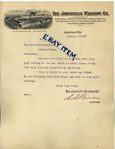 1917 LETTERHEAD Wisconsin JANESVILLE MACHINE COMPANY S.S. Bean MAQUINARIA AGRÍCOLA - Imagen 1 de 1