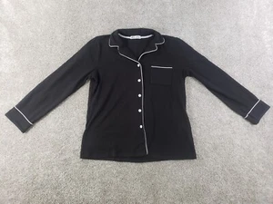 Rikilio Women's Sleep Shirt Large Black Button Up Collared Pocket - Picture 1 of 10