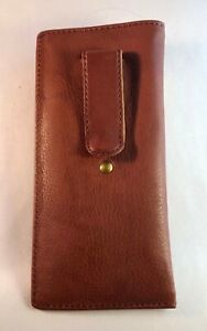 Eyeglass / Glasses Case - Top grain Calf antique brown leather w/ riveted clip
