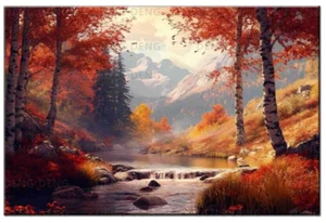 Arte moderno para el hogar decoración de pared otoño abedul bosque pintura al óleo impresa sobre lienzo - Imagen 1 de 9