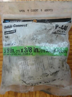 Watts Quick Connect 3/8" x 3/8" x 3/8" CTS Tee T Push Fit for PEX or Copper Pipe - Image 1 of 3