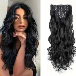Clip in Haarverlängerung Haar 20" 50cm 130g 6 Stück Haarverlängerung bY Modaleo schwarz - Bild 1 von 4