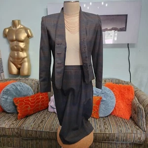 Süße Anzüge Damen Vintage 80’s kariert 2-teilig Faltenrock & Sakko Anzug Größe 6  - Bild 1 von 6