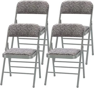 Fabric Grey Steel Frame Padded Folding Chair(4 PACK) - Picture 1 of 5