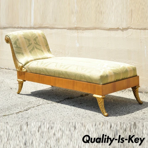 William Switzer Italian Biedermeier Regency Carved Recamier Chaise Lounge Chair Cover