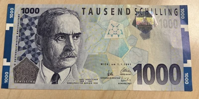 1997 Austria 1000 One thousand shilling, Karl Landsteiner, 1 year type! - Image 1 of 2