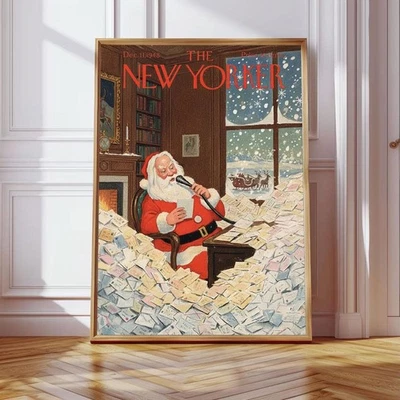 Vintage New Yorker Christmas Poster – 1948 Santa Claus Mail Holiday Art Print - Image 1 of 4