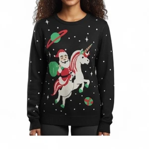 Tipsy Elves Santa Unicorn Ugly Christmas Sweater Crewneck Pullover Womens Medium - Picture 1 of 7