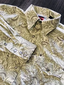 Camisa Brooks And Dunn Western Por Mango Almohadilla Delgada Verde Paisley Perla Para Hombres M - Imagen 1 de 16