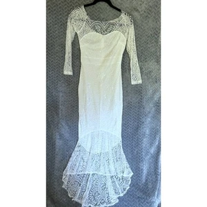Boutique abito lungo bianco pizzo con treno taglia M ballo sposa fiaba - Foto 1 di 7