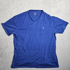 Polo Ralph Lauren T-Shirt Herren XL Blau V-Ausschnitt Freizeit Baumwolle Pony Logo Tee - Bild 1 von 8