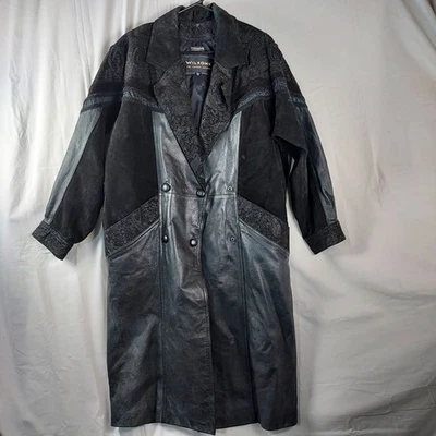 Abrigo negro vintage Wilsons de cuero pequeño mediano largo negro ribete gamuza cachemira Foto 1 de 4