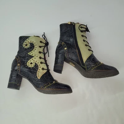 L'Artiste Spring Step JULE-BM Black Leather Embossed Studded Ankle Boots EU 40 - Image 1 of 4