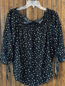 Blusa Campesina MICHAEL Michael Kors Fuera del Hombro Negra Dorada Floral Talla XL - Imagen 1 de 6