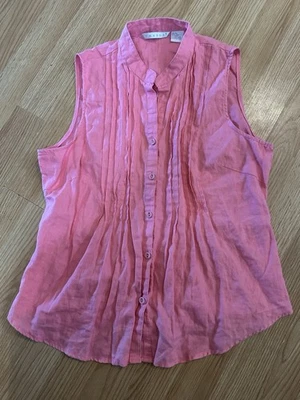 Camisa sin mangas plisada con botones 100 % lino mediana Tweeds para mujer Foto 1 de 4