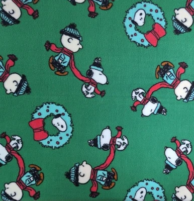 Licensed Fleece Fabric PEANUTS SNOOPY CHRISTMAS SCARF Charlie Brown Wreath By YD - Image 1 of 4