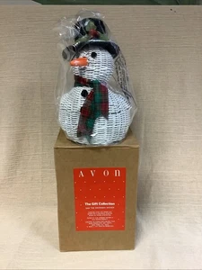 AVON Sam the Snowman Christmas wicker basket w/box NEW The Gift Collection - Picture 1 of 3