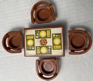 Vintage Fisher Price Little People Brown Formal Table & 4 Chairs - Picture 1 of 6
